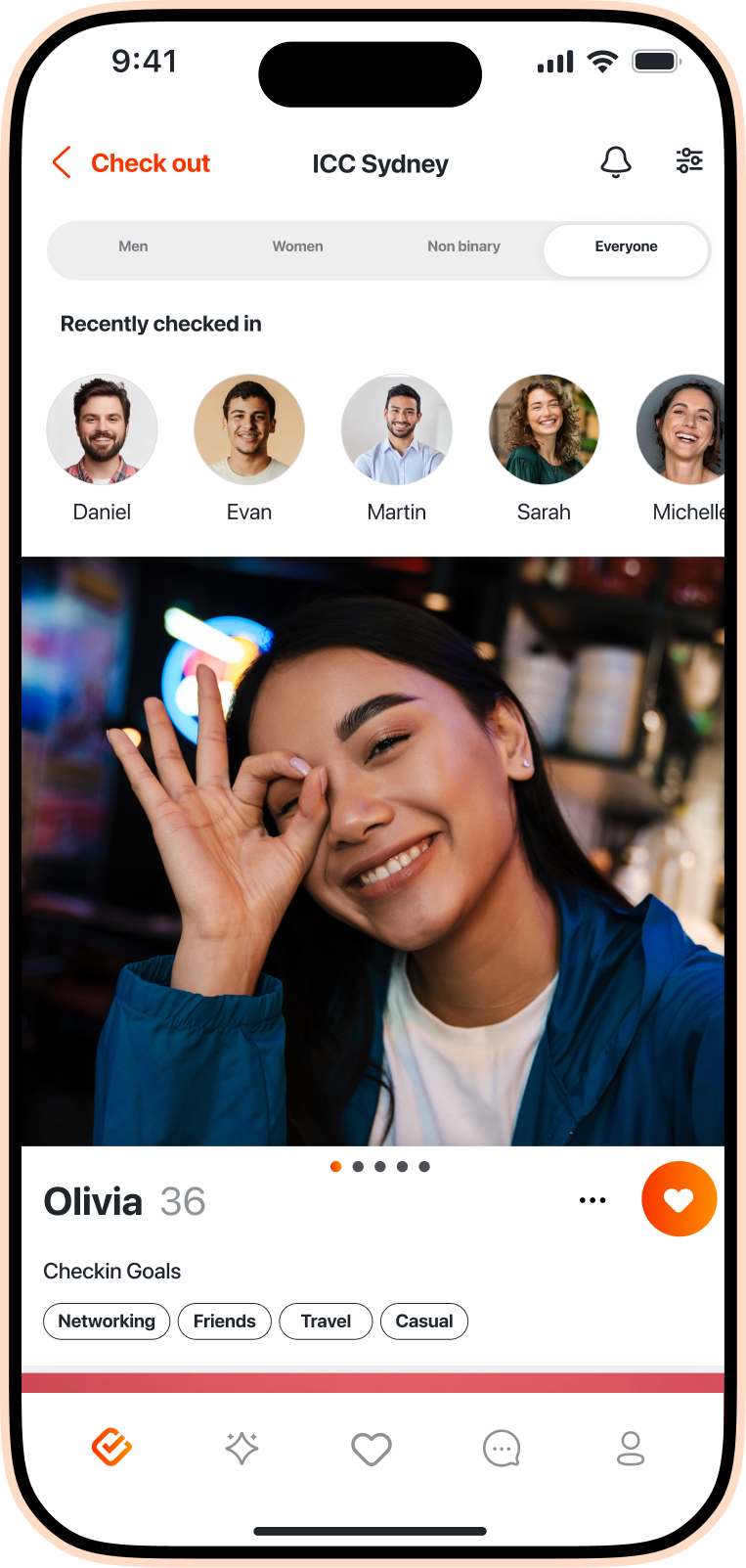 Young woman using a social app to meet new people